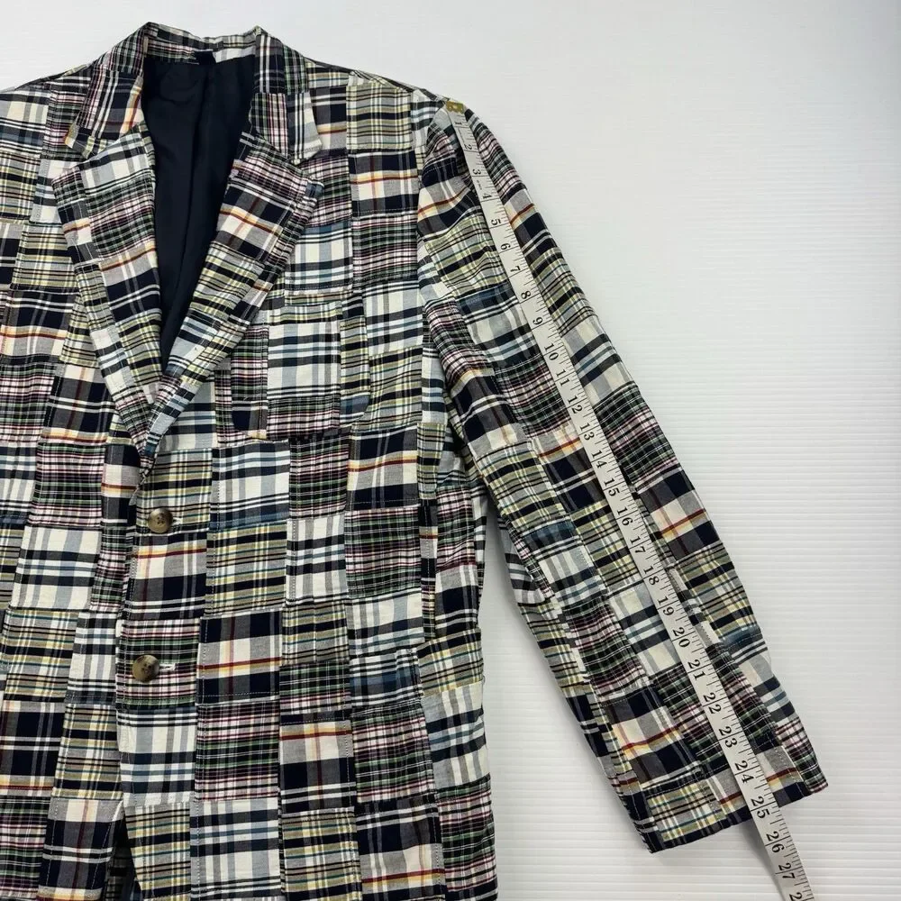 Grant Thomas Madras Patchwork Blazer Sport Coat Mens M Cotton Preppy Ivy Plaid